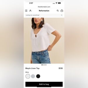 Reformation White Mayla Linen Top